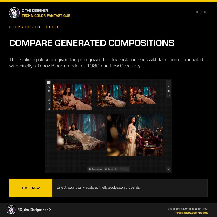 Firefly Boards comparison of generated portrait compositions before the final upscale.
